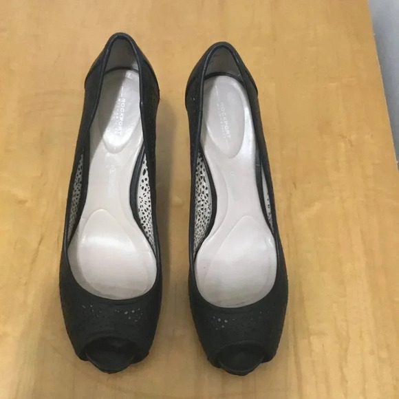 Rockport, open toe pump, leather shoe, Womans size 8.5 US black - Picture 6 of 14